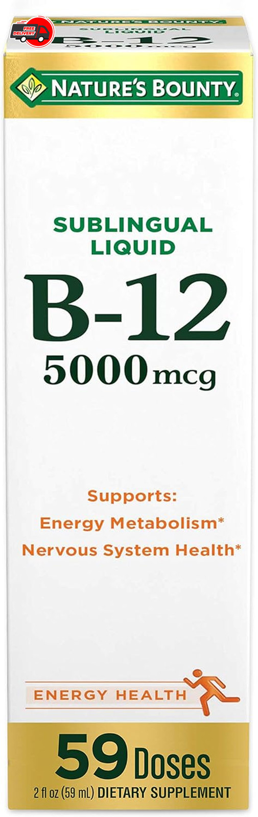 Nature’s Bounty B-12 5000 mcg Sublingual Liquid Energy Health,2 Fl Oz (1 Count)