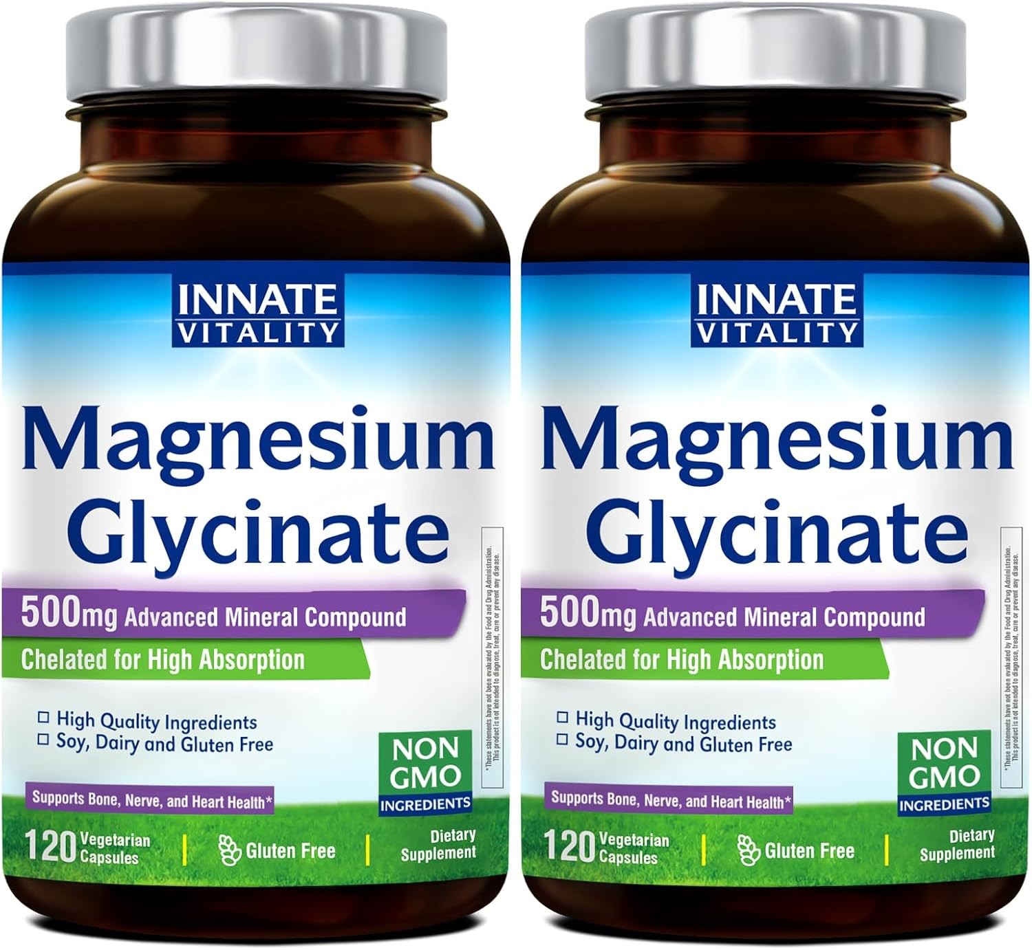 Innate Vitality Magnesium Glycinate 500mg | 70mg 120 Count (Pack of 2)