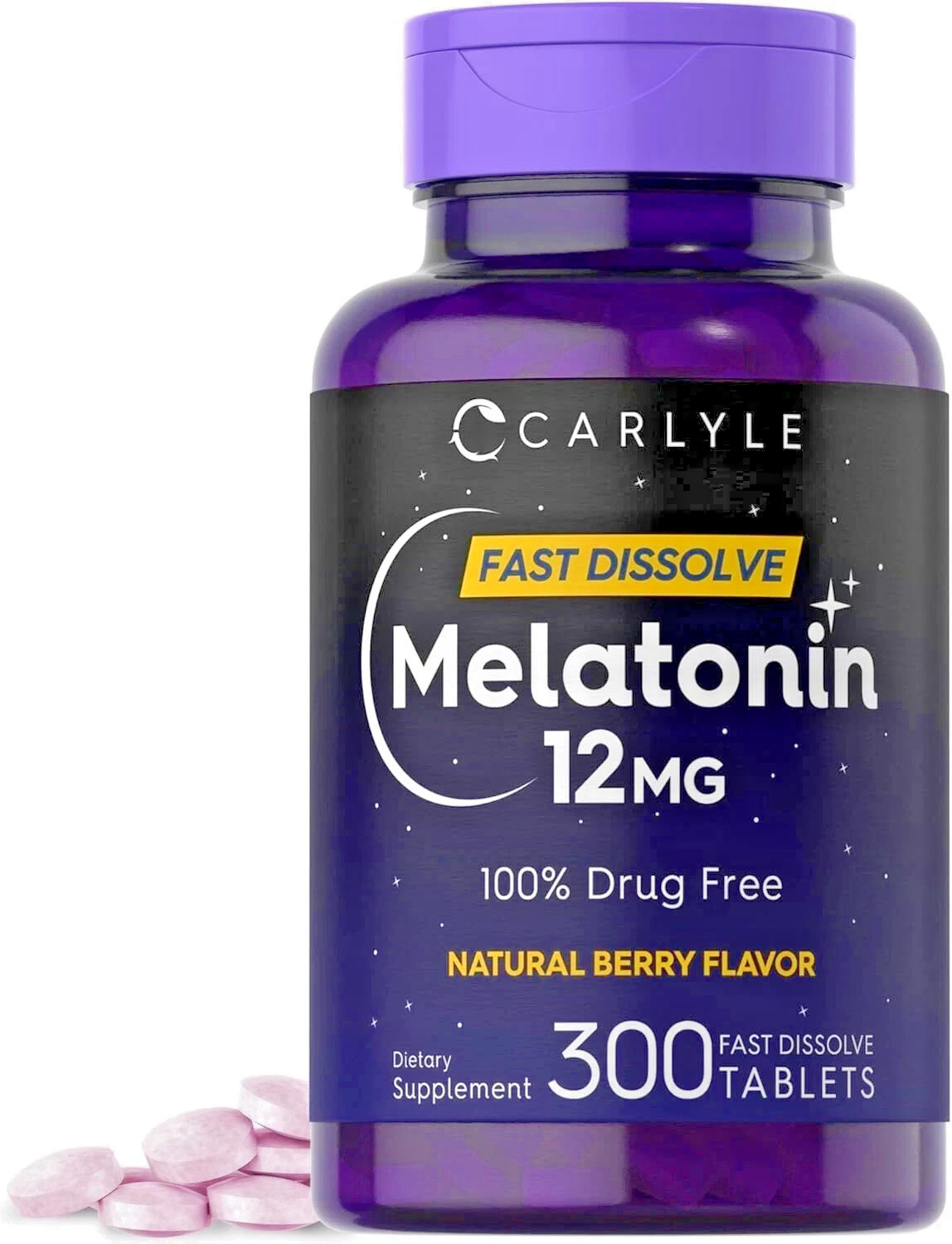 Carlyle Melatonin 12 mg Fast Dissolve 300 Tablets | Drug Free | Natural Berry Fl