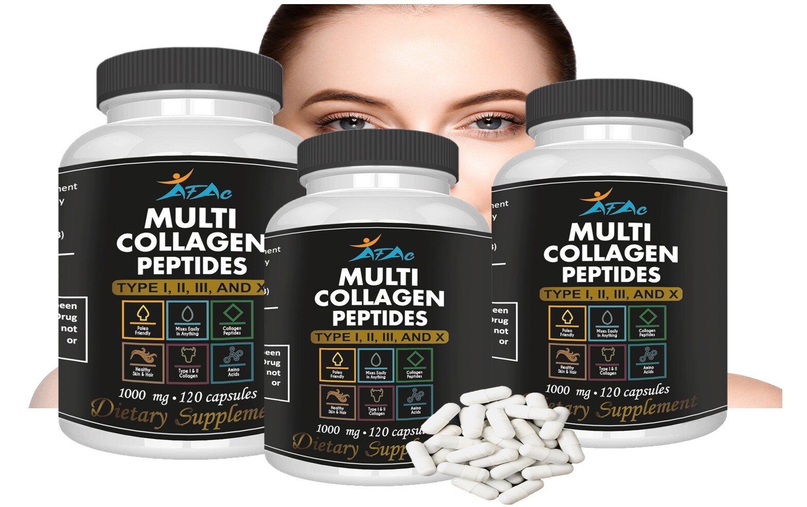 100%Multi Collagen Peptides Anti Aging hair Skin nail Collagen Pills 360 3/packs