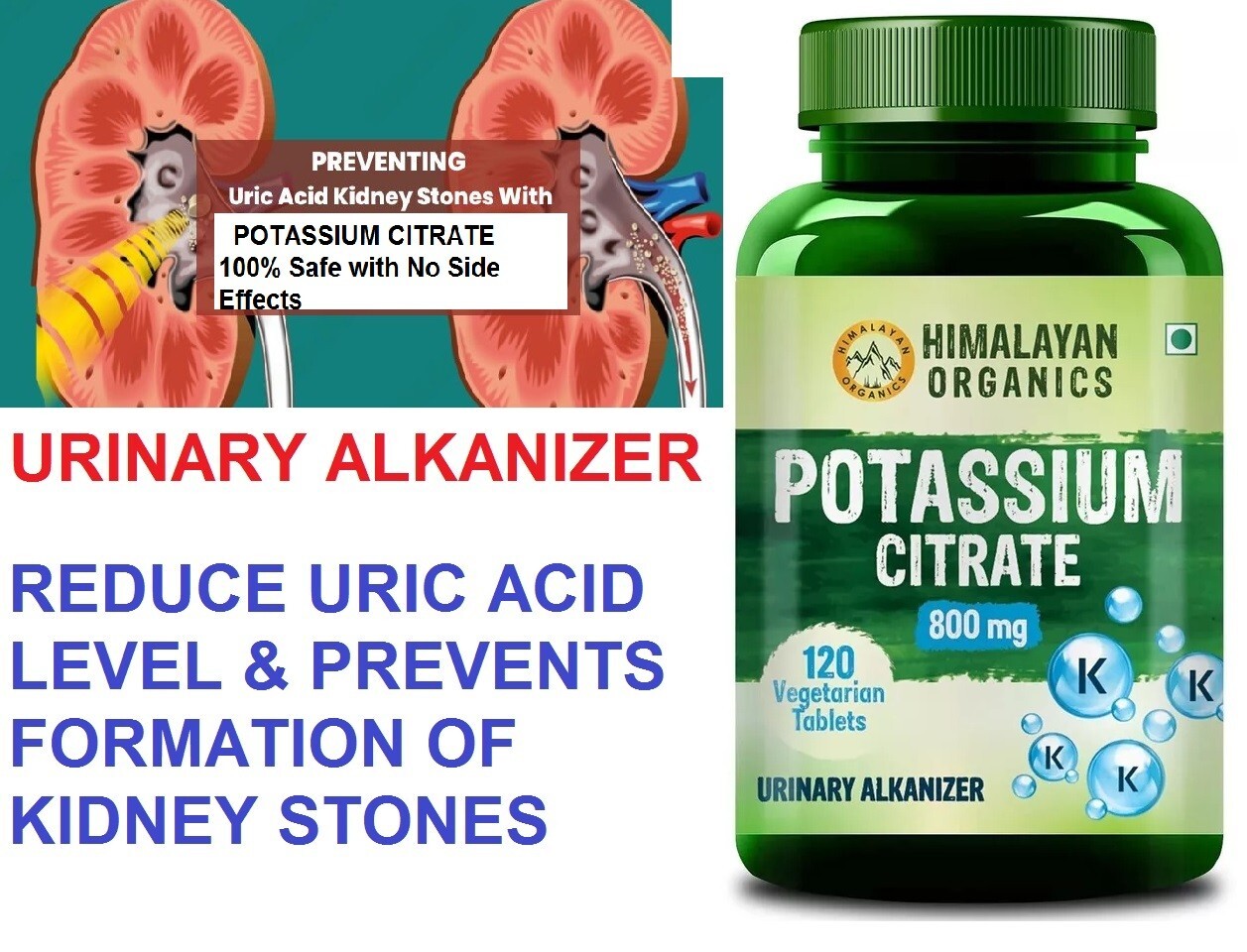 (Pack of 2) Himalayan Organics Potassium Citrate 800mg (120 Veg Tablets Each)