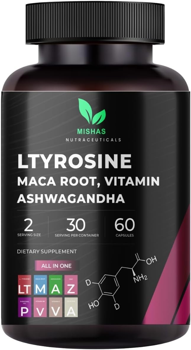 Mishas L-Tyrosine, Maca Root, Ashwagandha & Vitamins Complex – 60 Capsules