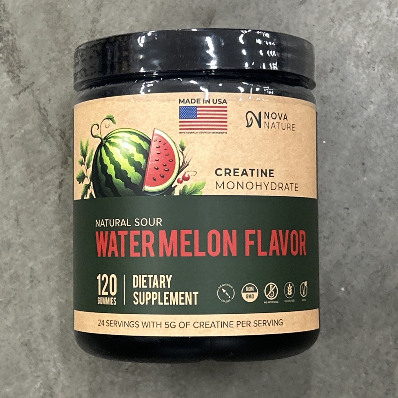 Creatine Monohydrate Gummies MADE IN USA, Certified by USA Lab, Sour Watermelon