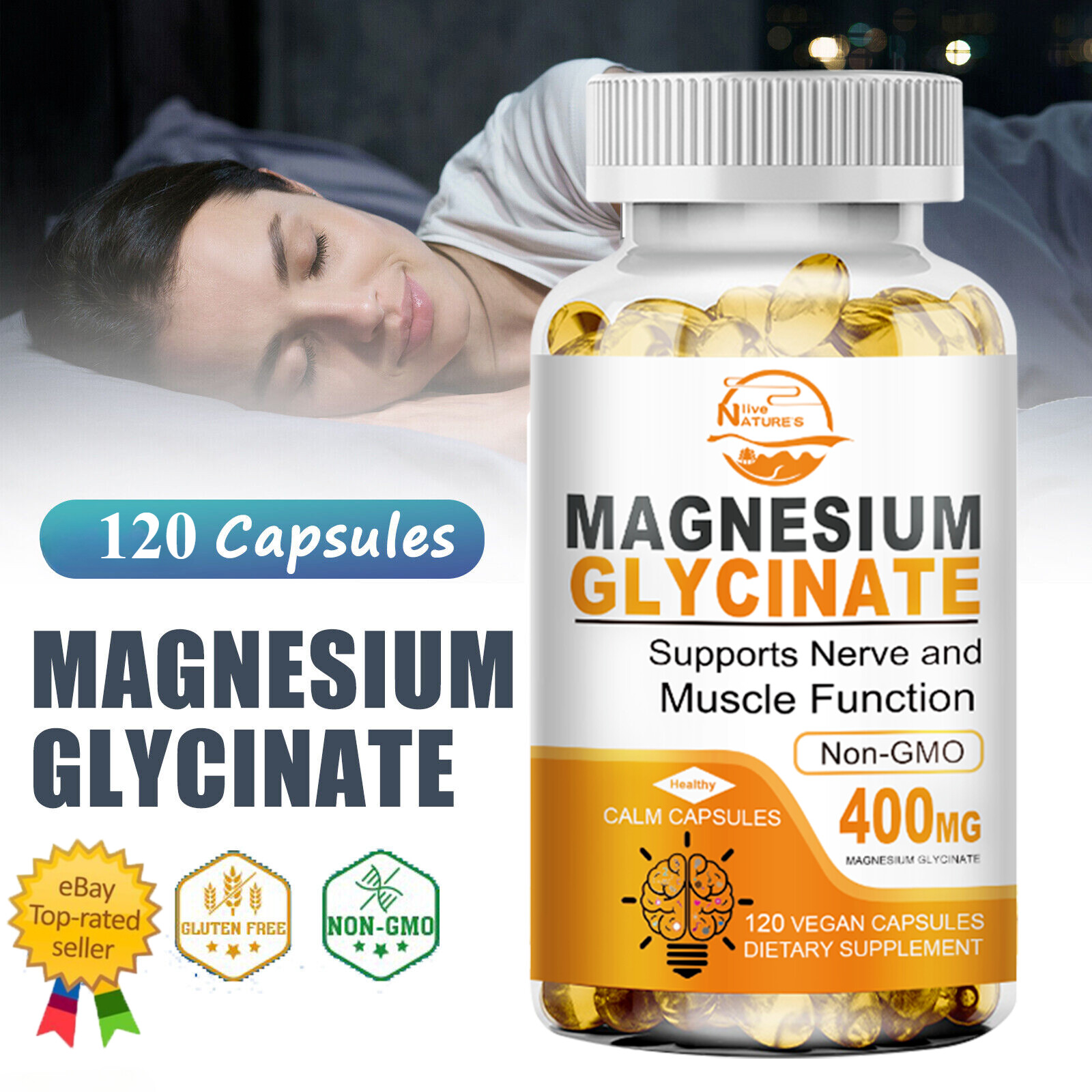Magnesium Glycinate Capsules High Strength 1330mg Fatigue Bone Health 120 Pills