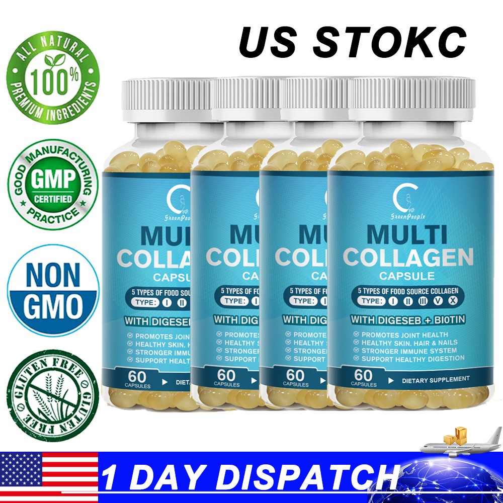 Collagen Peptides Types I, II, III, V, X 2000mg Pills Anti-Aging Skin Capsules