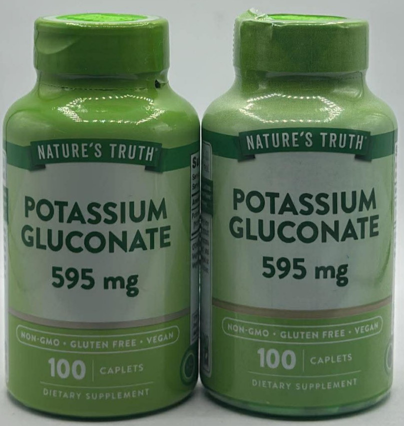 2PK Nature’s Truth Potassium Gluconate 595mg ~ 100 Caplets EACH ~ EXP 3/27+