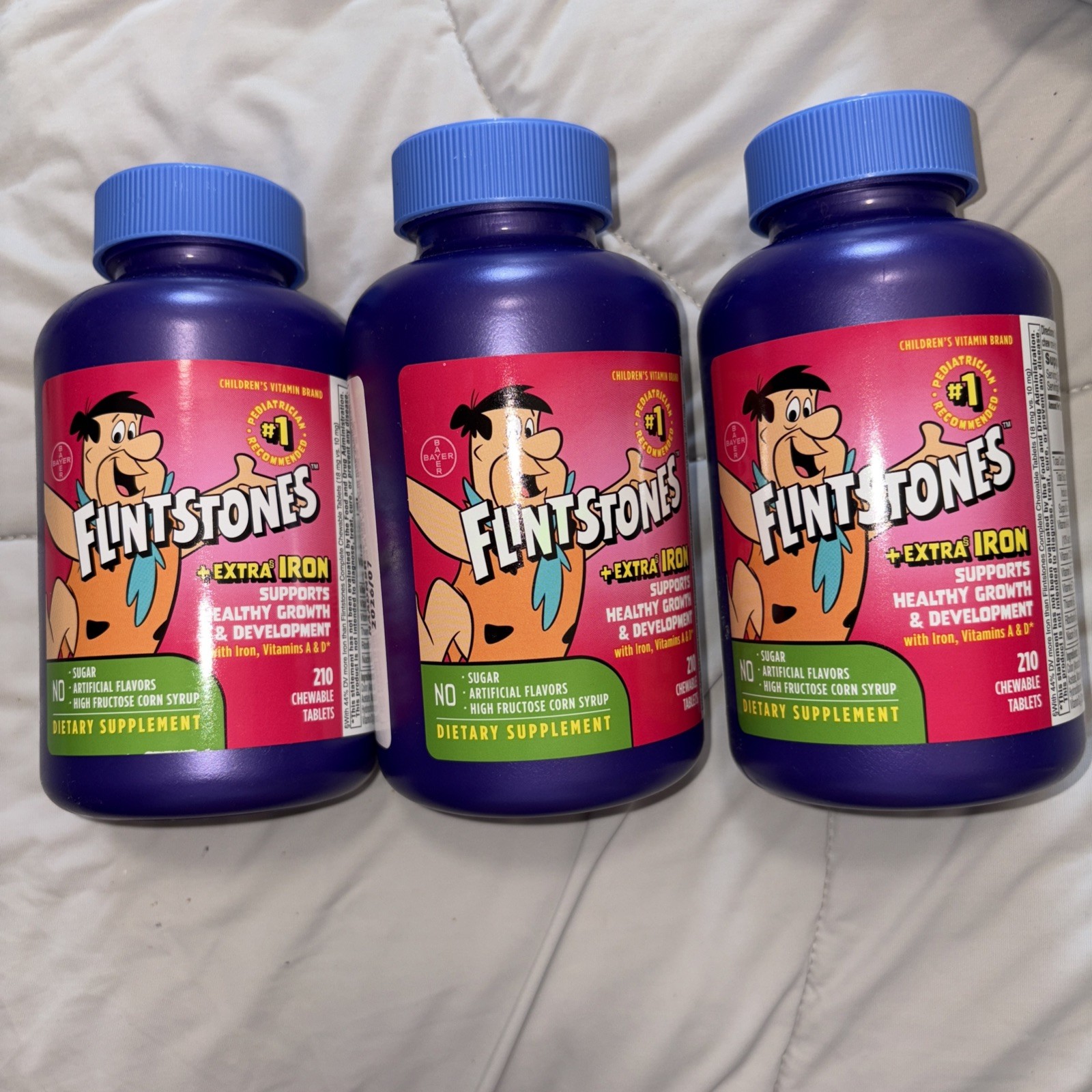 3 X Flintstones Multivitamin+Extra Iron Chewable Tablets 210 Ct 07/26 (SEALED)