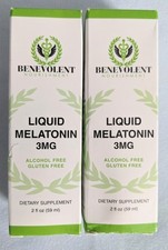 Benevolent Liquid Melatonin 3mg Nighttime Sleep Aid 2 fl oz Exp 1/2028 2 Pack
