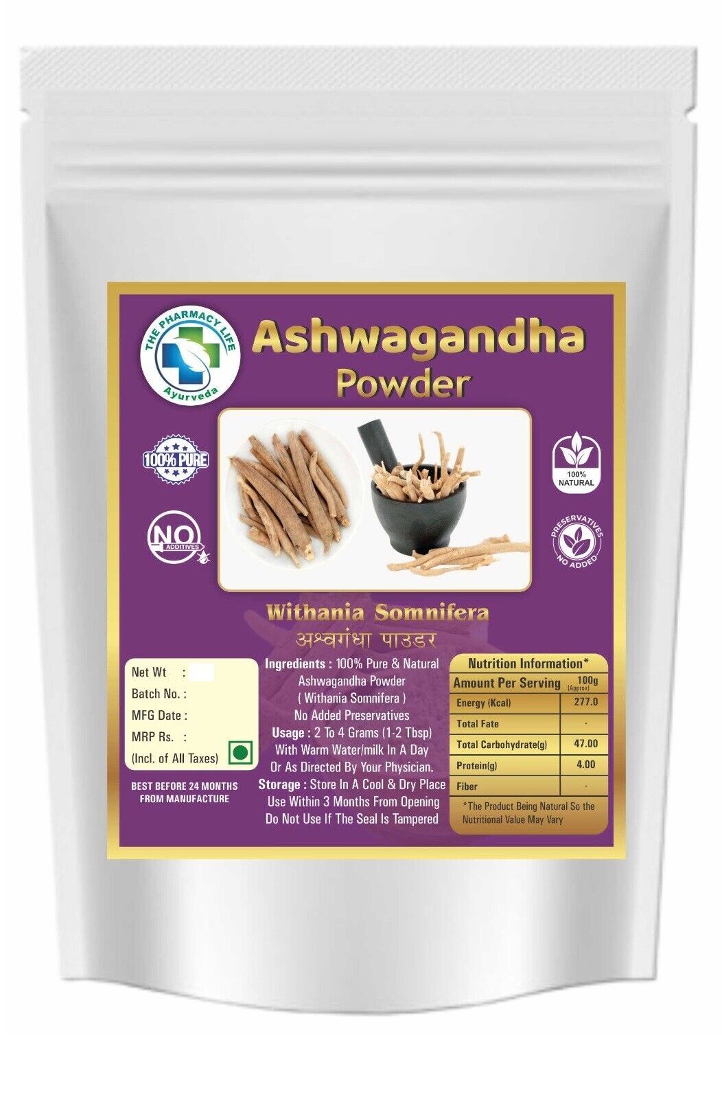 Ashwagandha (Withania Somnifera) Indian Ginseng Raw  Powder , 100% Herbal & Pure