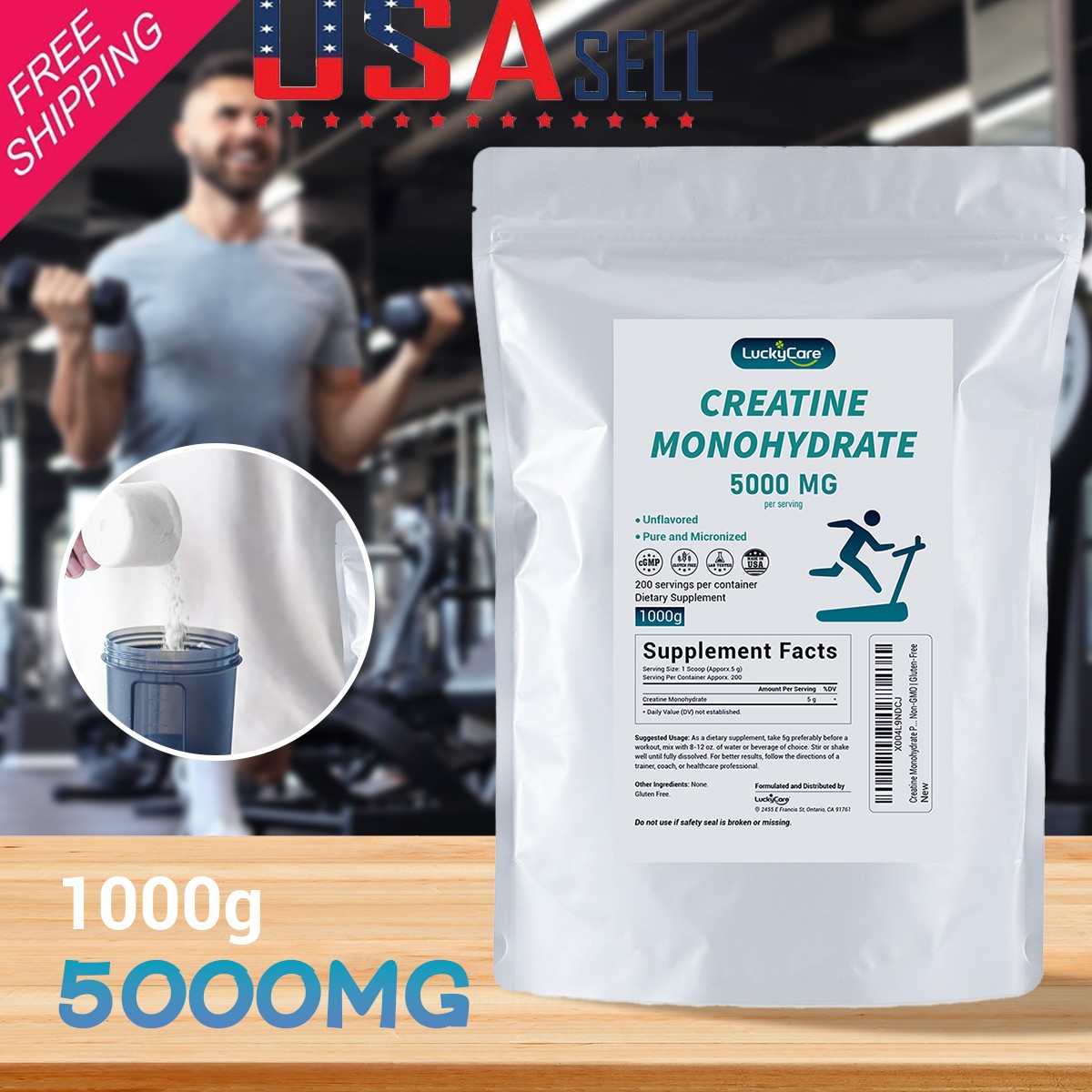 Creatine Monohydrate Powder 1000g NON-GMO 100% Pure Creatine Powder 200 Servings