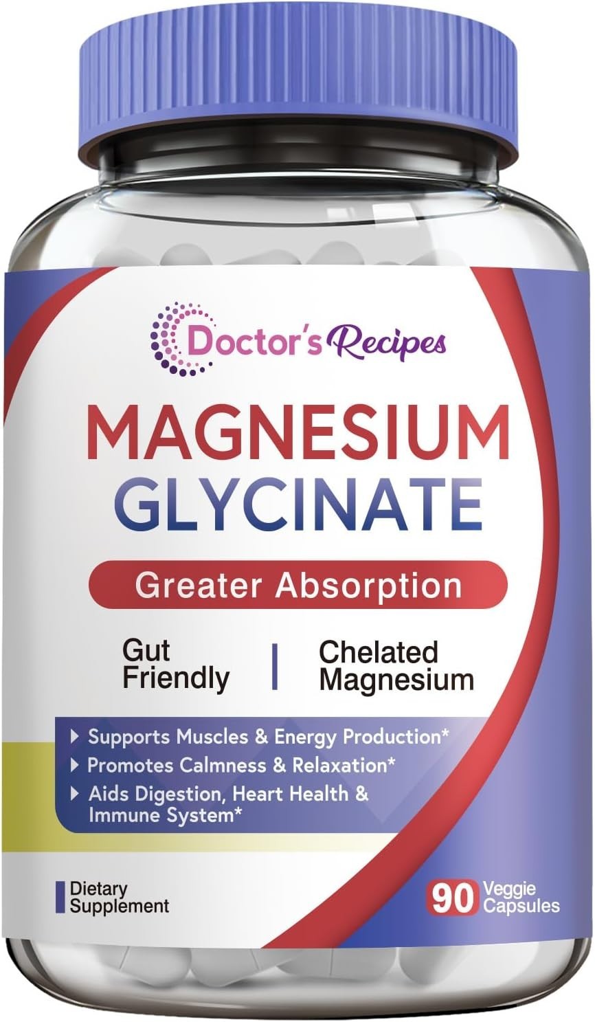 Magnesium Glycinate 90 Capsules Non Buffered & Chelated Support Energy & Nerve