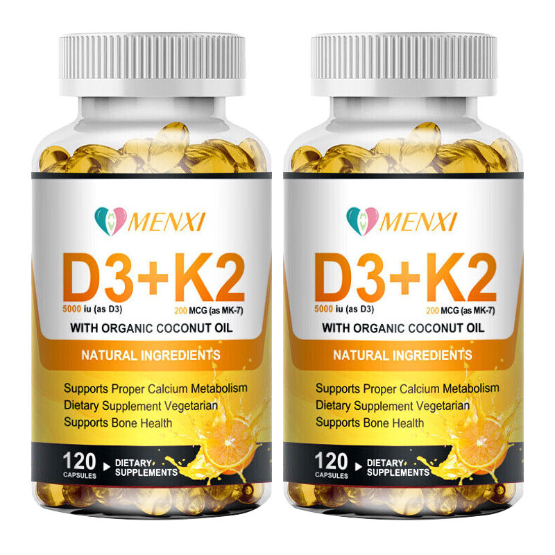 2 Bottle Vitamin K2 MK7 & D3 5000 IU Supplement BioPerine Capsules Immune Health
