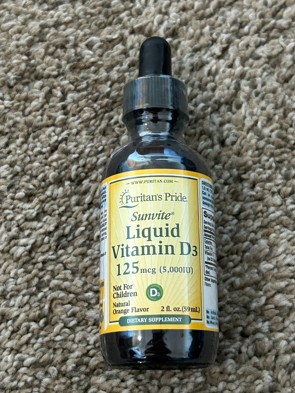Puritan’s Pride Liquid Vitamin D3 5000 IU (125 mcg) – 2 oz Liquid – exp. 07/2027