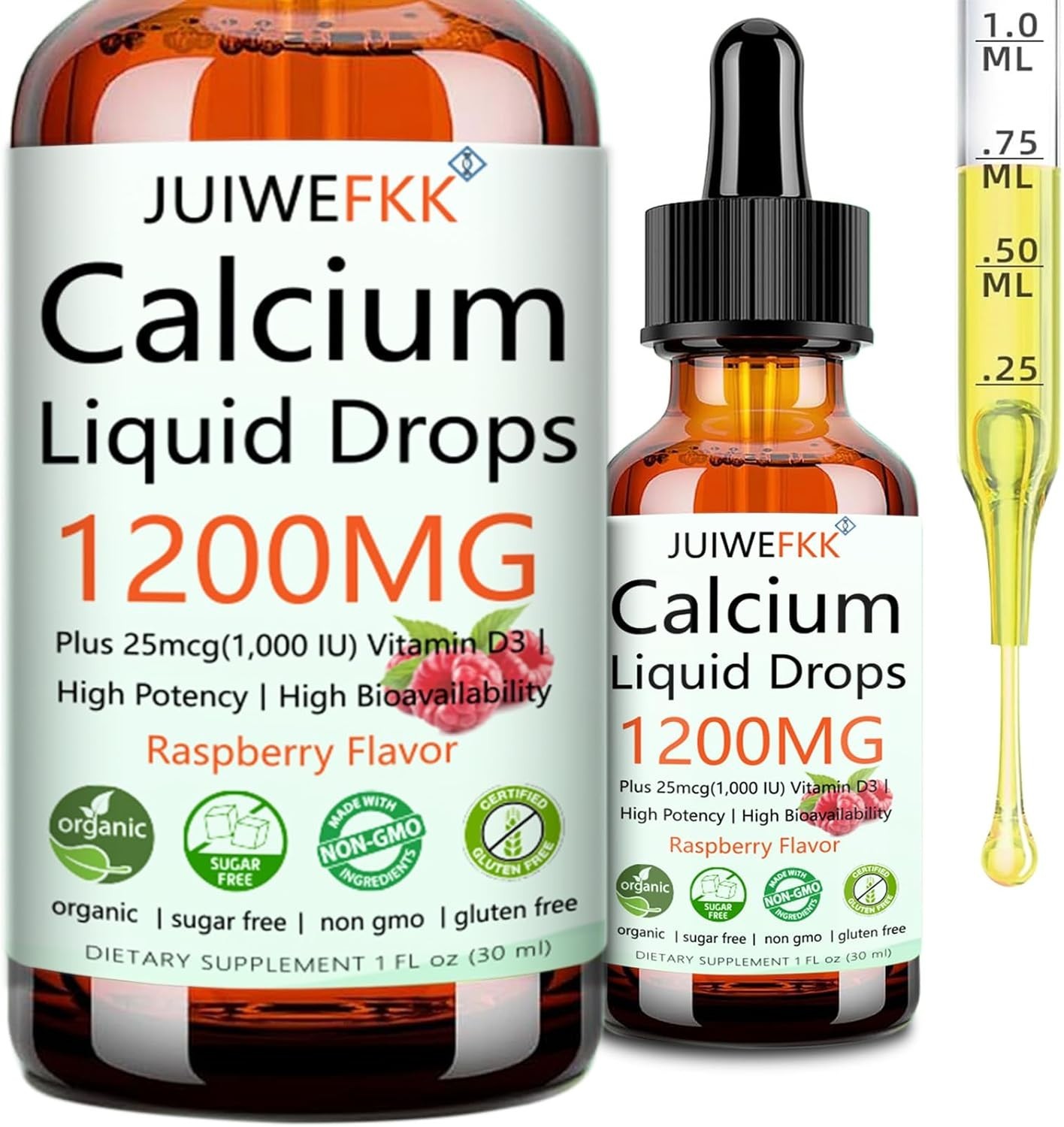 Calcium 1200mg with Vitamin D3 Liquid Drops Extrat Strength 4-in-1 Calcium USA