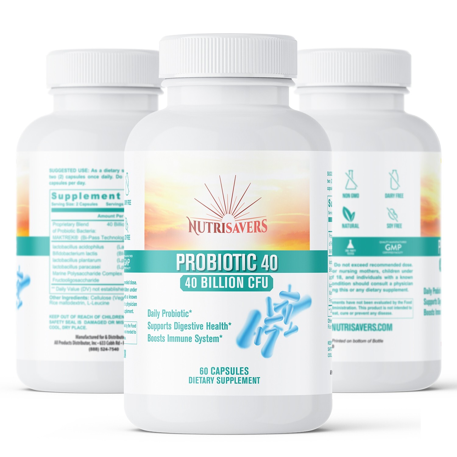 Probiotic Digestion Support 40 Billion CFU Body Defense  60 Caps, Pack of 3