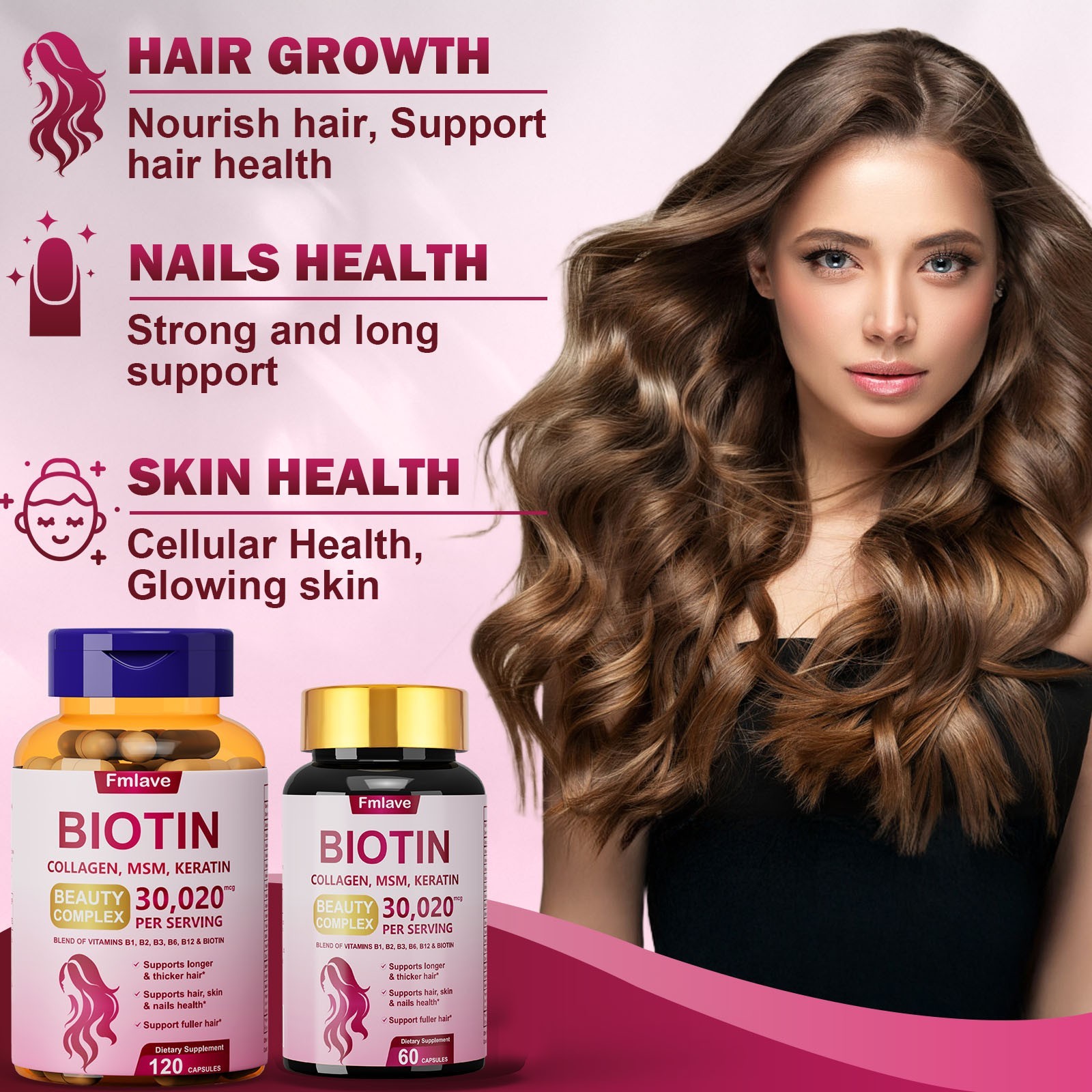 Biotin Collagen & Keratin 30,020mcg Hair Skin Nails Bone & Joint Health 60/120pc