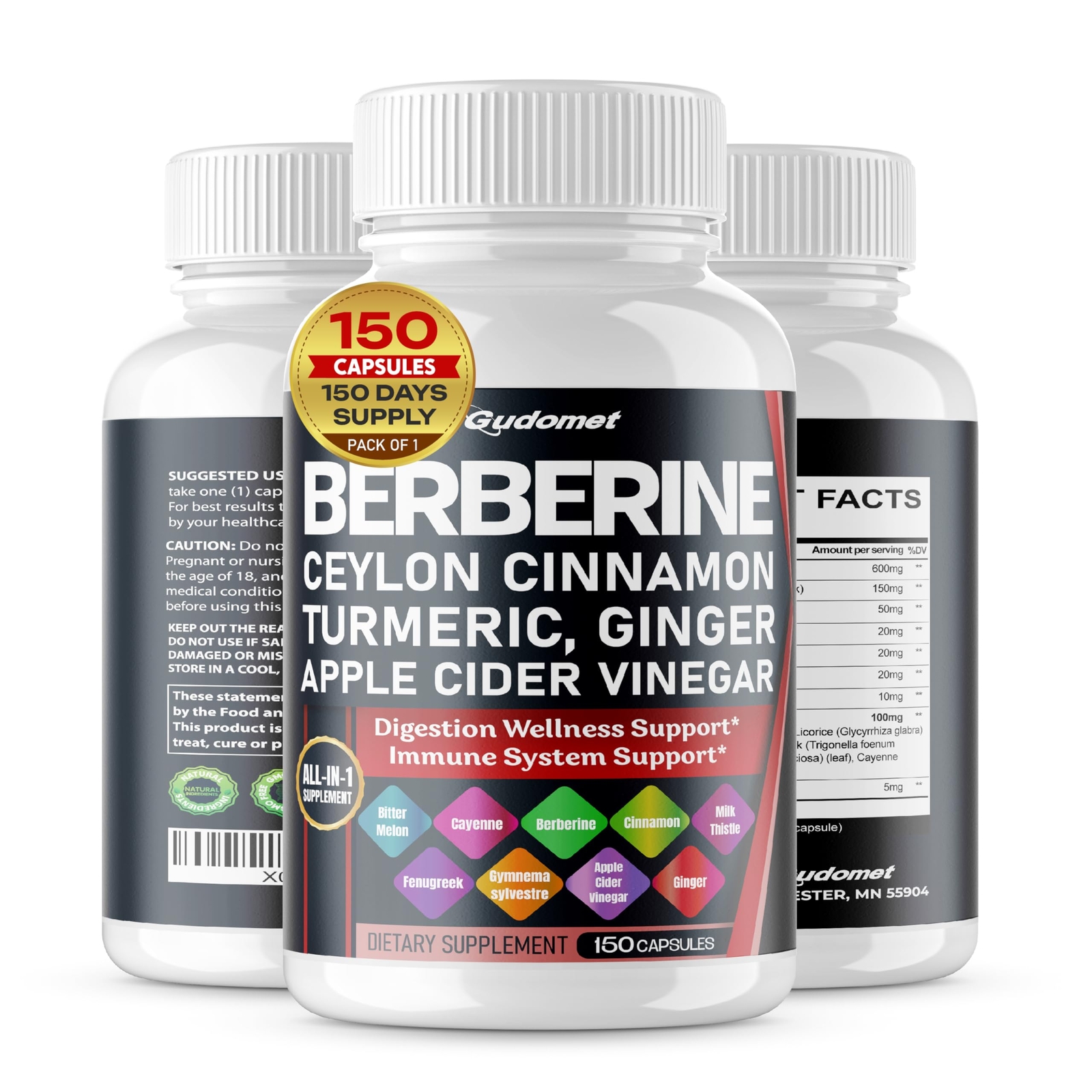 Premium Berberine with Ceylon Cinnamon 12,000mg 150 Caps Heart Health & Immune