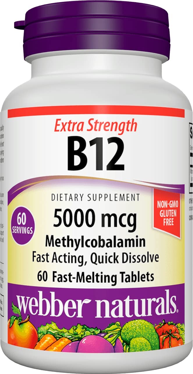 Webber Naturals Vitamin B12 5000 mcg, 60 Count, Fast 60 Count (Pack of 1)
