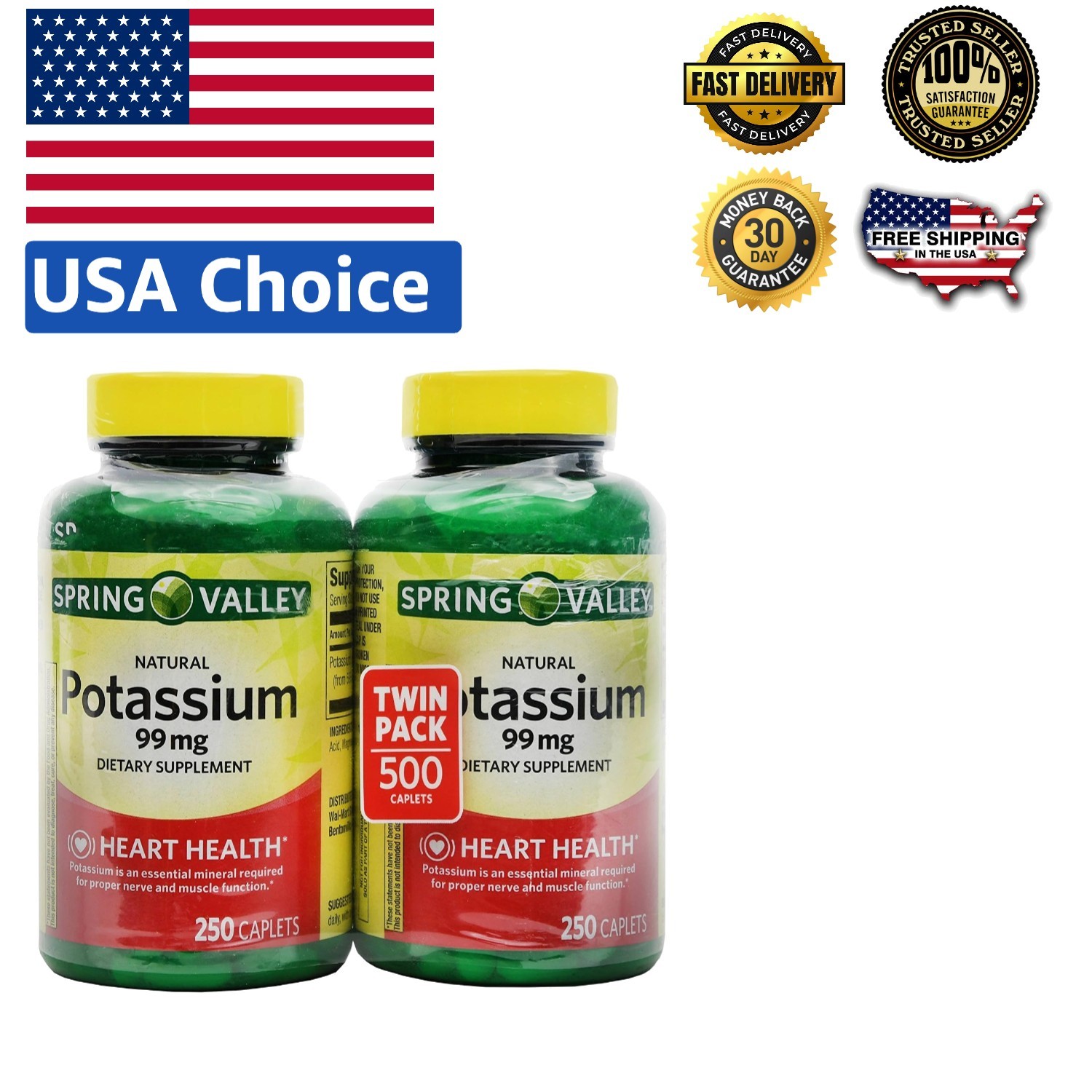 Twin Pack of Unflavored Potassium 99 mg Tablets – Supports Vital Muscle Health