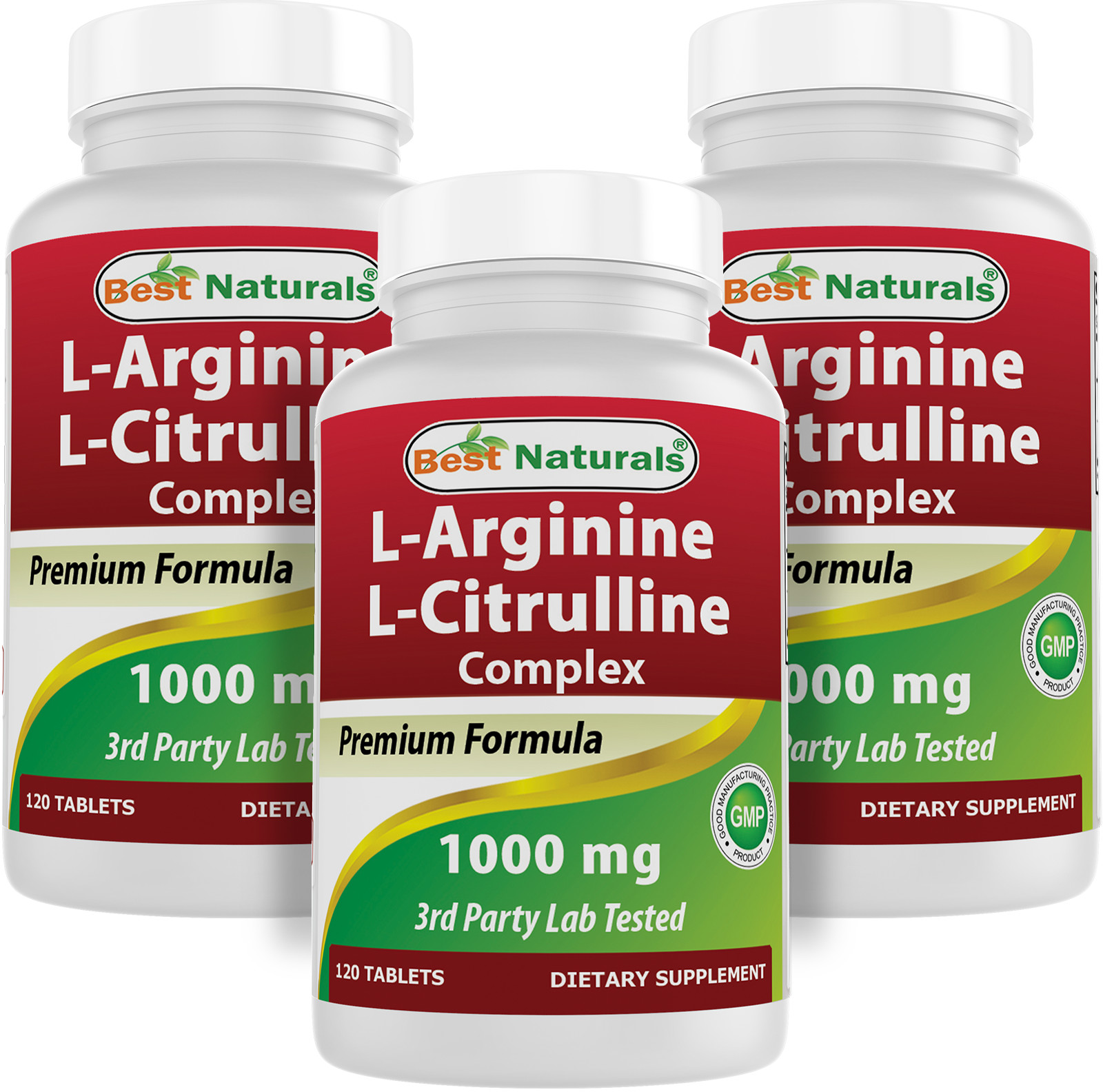 3 Pack Best Naturals L-Arginine L-Citruline Complex 1000 mg 120 Tablets