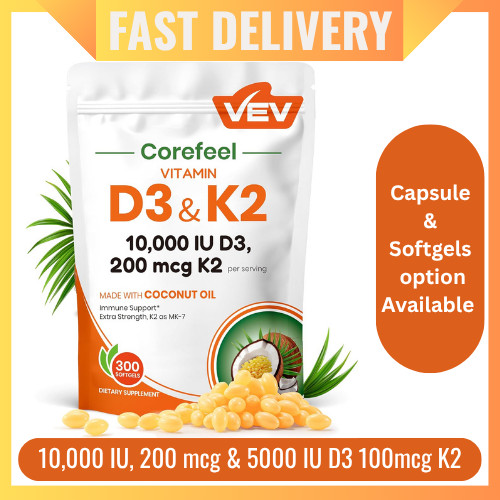 VEV CoreFeel Vitamin D3 K2 10,000 IU MK-7 2-in-1 Bone & Immune Support 300ct