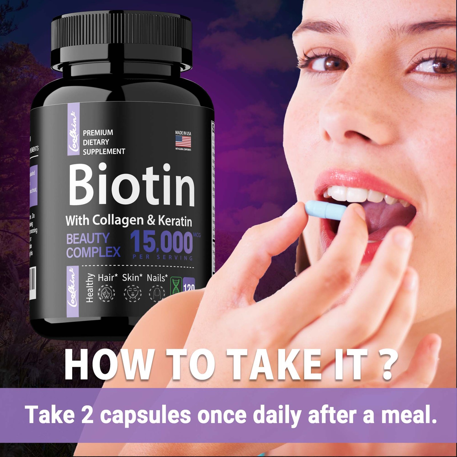 Biotin with Collagen & Keratin Capsules – Hair Growth Supplements, Strong Nails