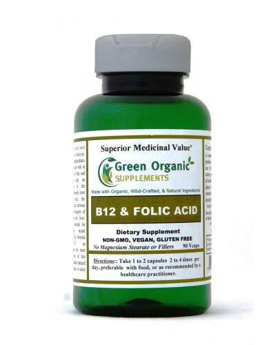 Green Organic 90 Vegan Capsule Vitamin B12 & Folic Acid High Absorbable Non-GMO