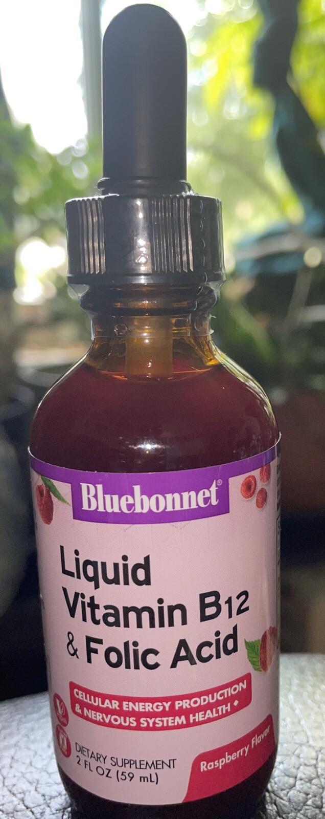Bluebonnet Nutrition Liquid Vitamin B-12 & Folic Acid, Natural Raspberry Flavor
