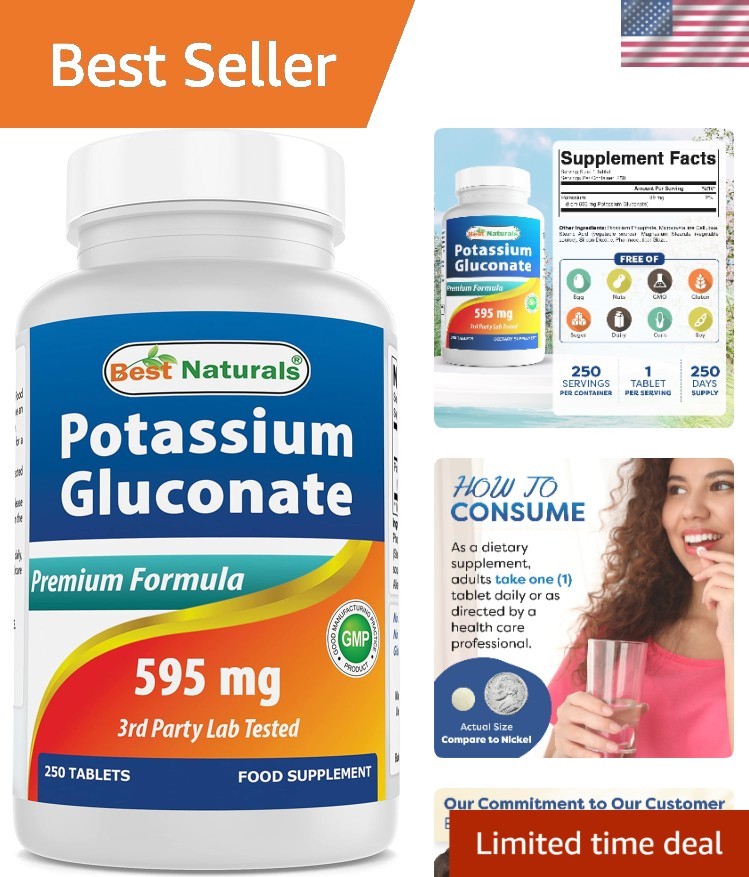 Unflavored Potassium Gluconate Supplement, 595 mg – Dietary Support, 250 Count