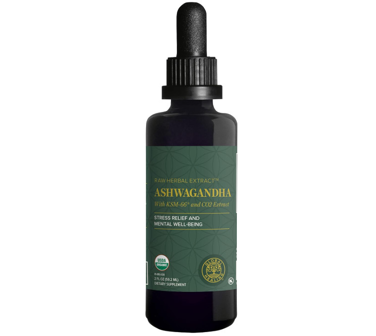 Global Healing Organic Ashwagandha KSM-66 Liquid Supplement Drops – 2 Fl Oz