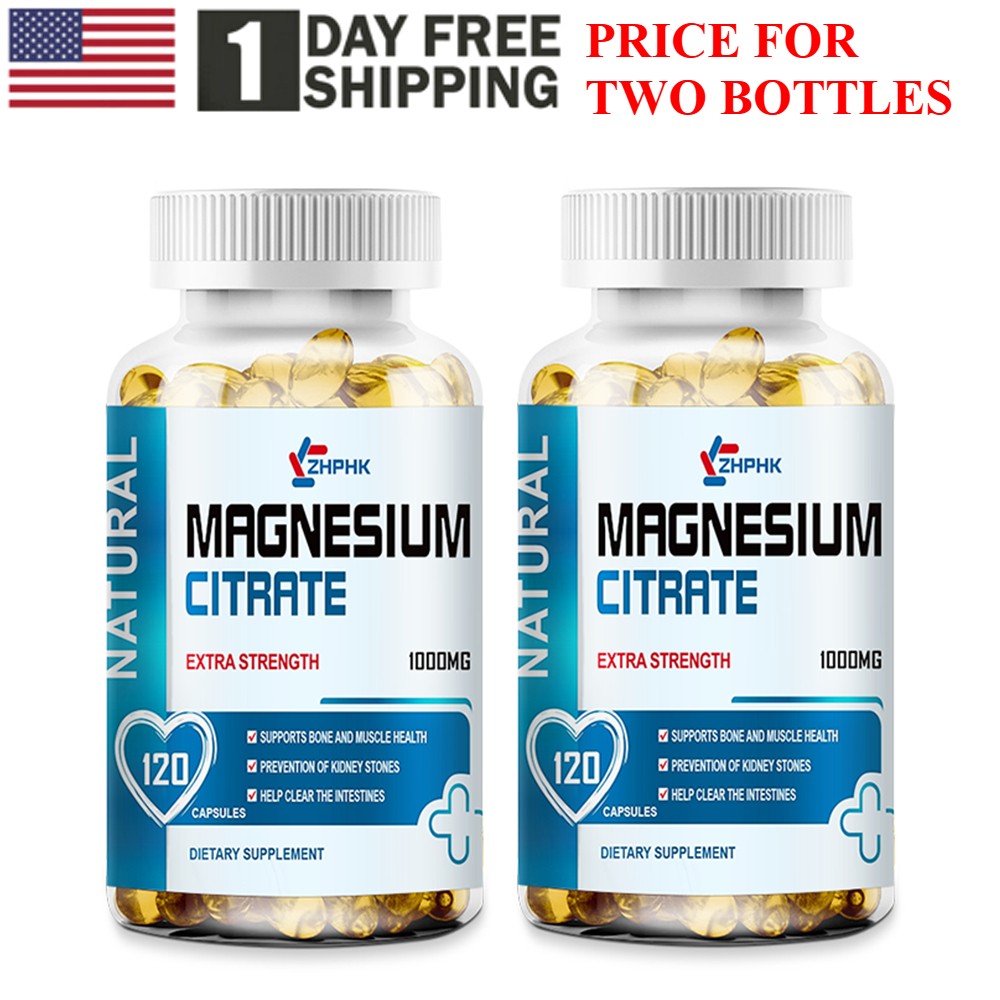 2 Packs Magnesium Citrate Capsules 1000mg High Strength Magnesium Capsules Vegan