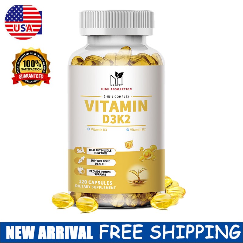 Vitamin D3 K2 Softgel Capsules Extra Strength D3 K2 Supplements with 10000 IU