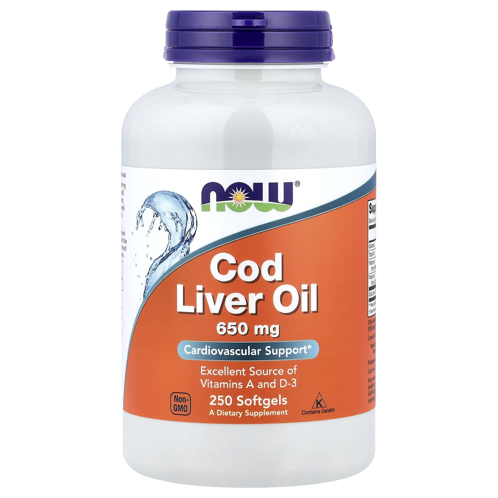 Now Foods Cod Liver Oil 650 mg 250 Softgels GMP Quality Assured