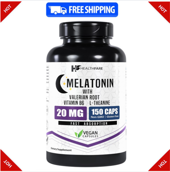 Melatonin 20mg,150 Veg Capsules, Complex with L-Theanine,Valerian Root & Vi
