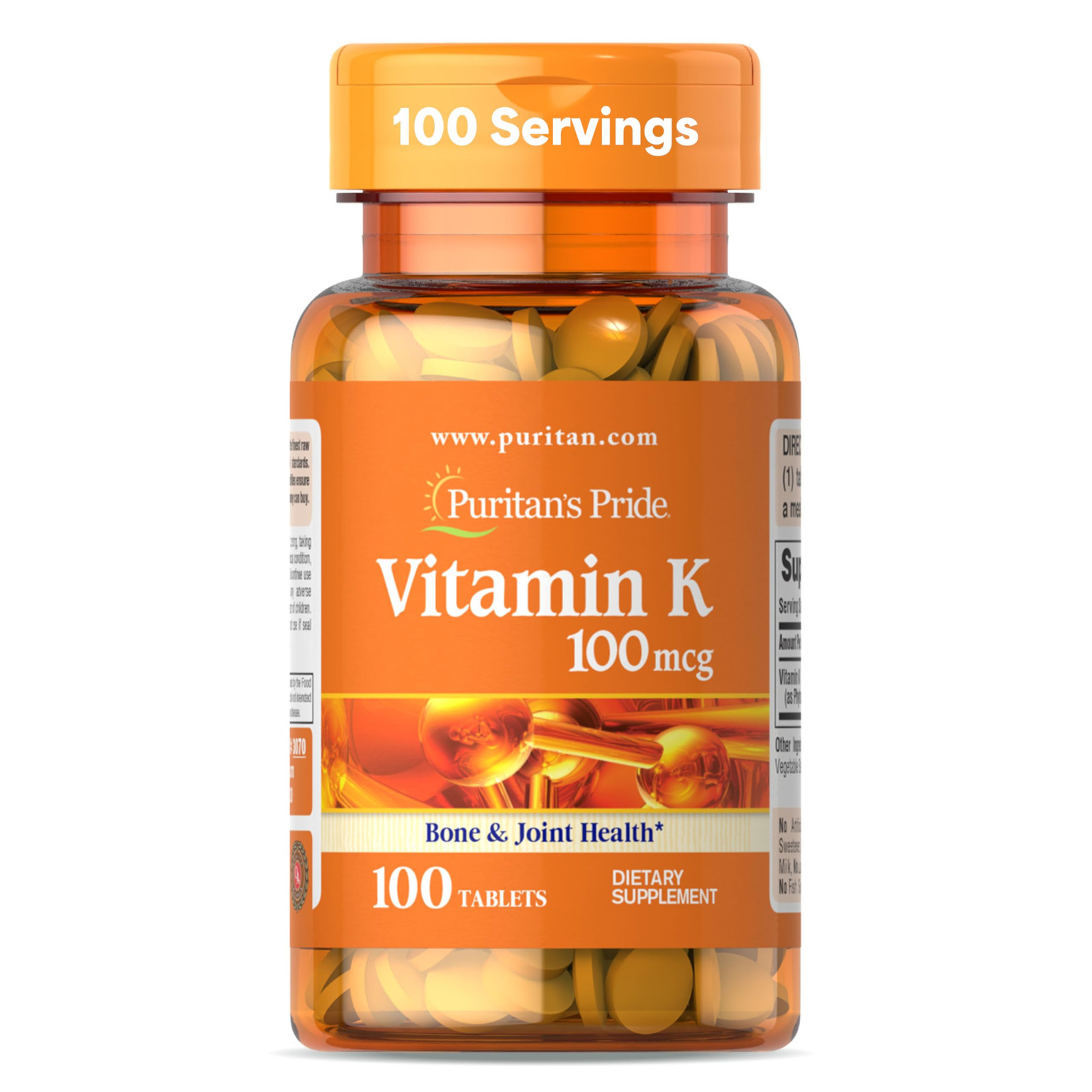 Puritan’s Pride Vitamin K Tablets, Dietary Supplement, 100mcg, 100 Count
