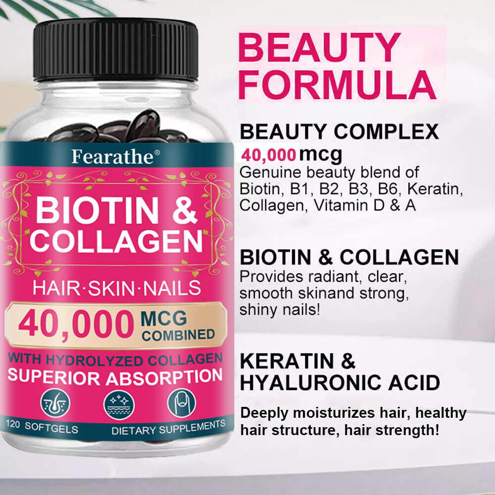 Biotin Collagen 40000mcg Supplements Skin Hair Nails Health120 Capsules Vegan