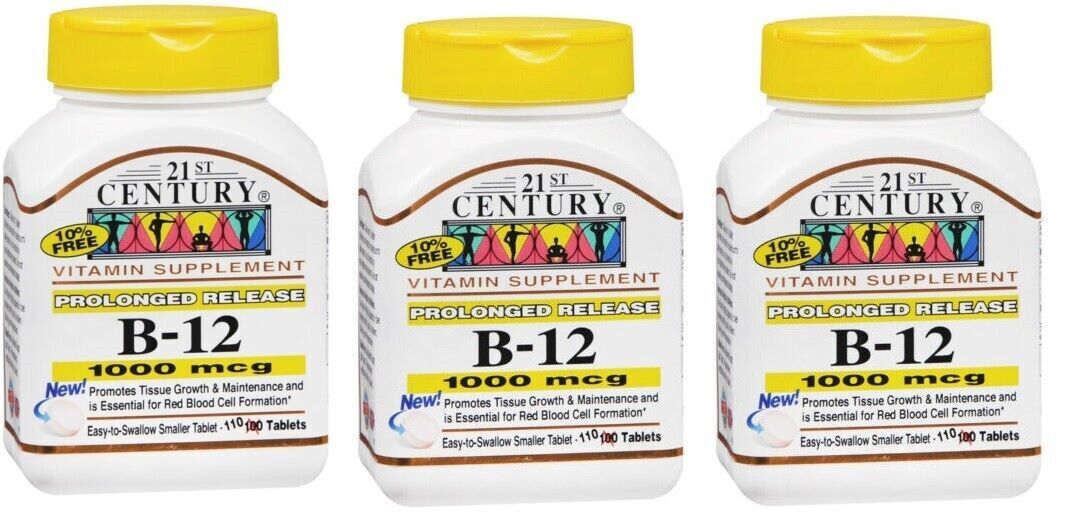 21st Century B 12 1000 mcg Prolonged Release Tablets 110 Count X **3 Packs**