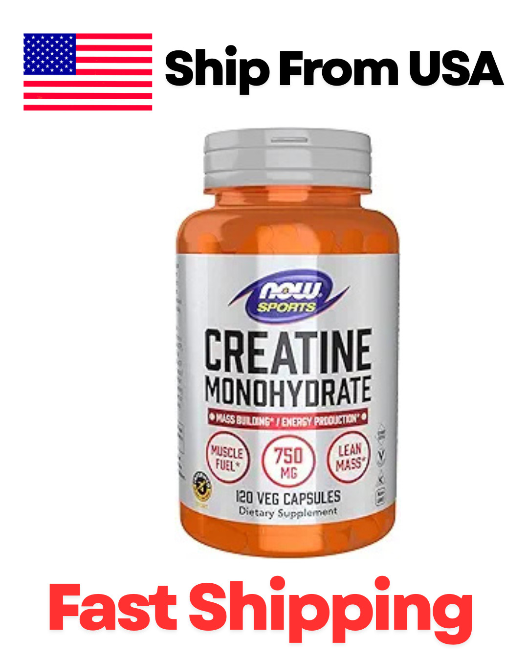 Now Foods Sports Creatine Monohydrate 750 mg 120 Capsules GMP Quality Assured