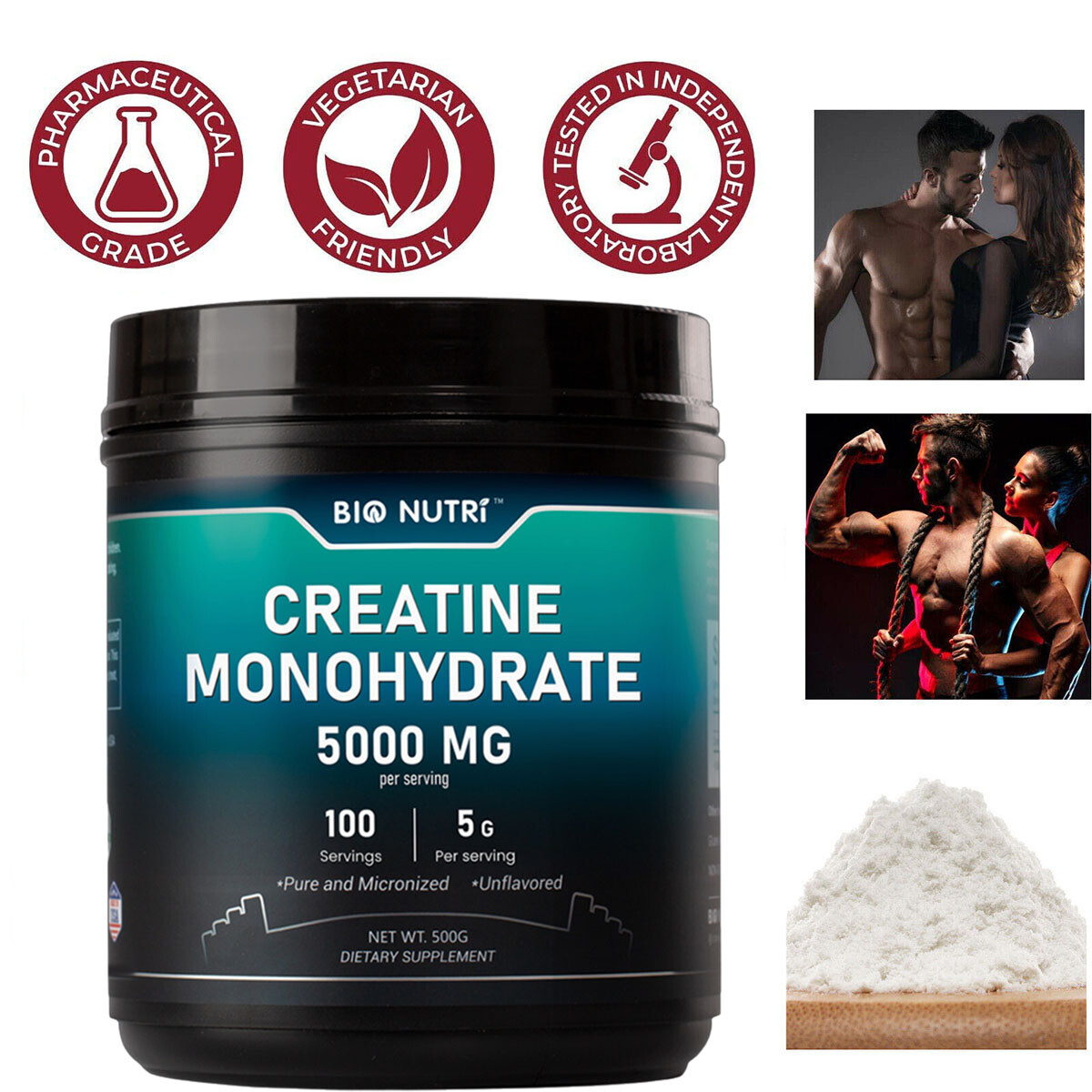 Pure Creatine Monohydrate 500g Powder (Micronized) -100 Servings Support Muscles