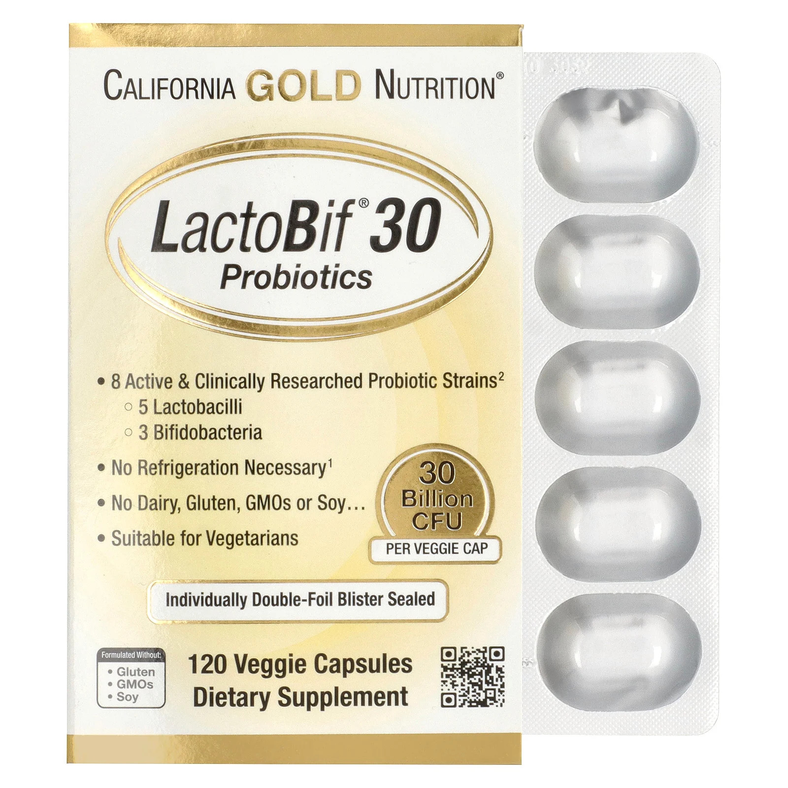 LactoBif® 30 Probiotics, 30 Billion CFU, 120 Veggie Capsules