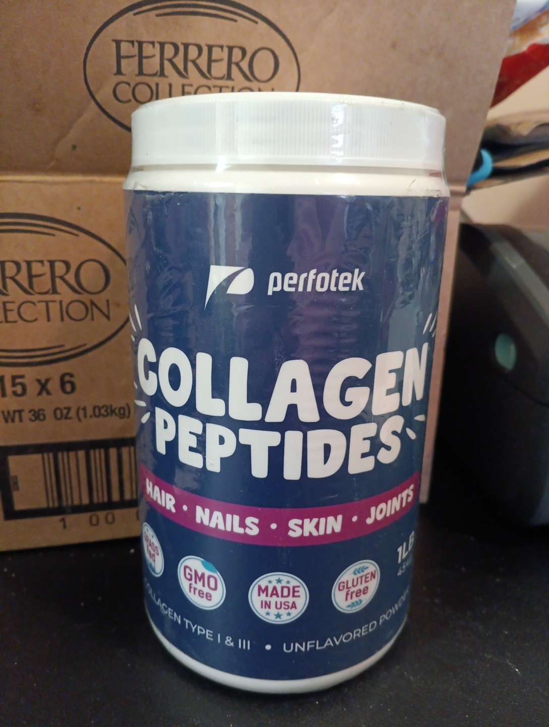 Perfotec Collagen Peptides 1LB Types 1&3 Unflavored Hair Skin Nails Joints NEW