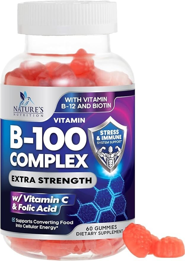 Super B Complex Gummy with Vitamin C, Folic Acid, Extra Strength Vitamin B Gummy