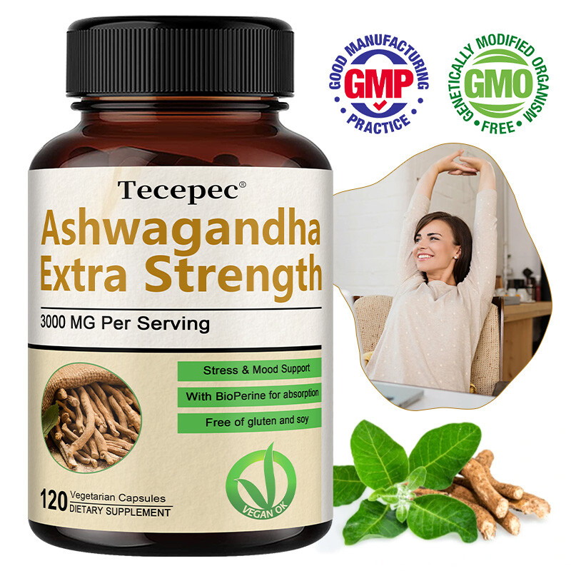 Ashwagandha Capsules 3000mg Supplement w/ Black Pepper Root Powder