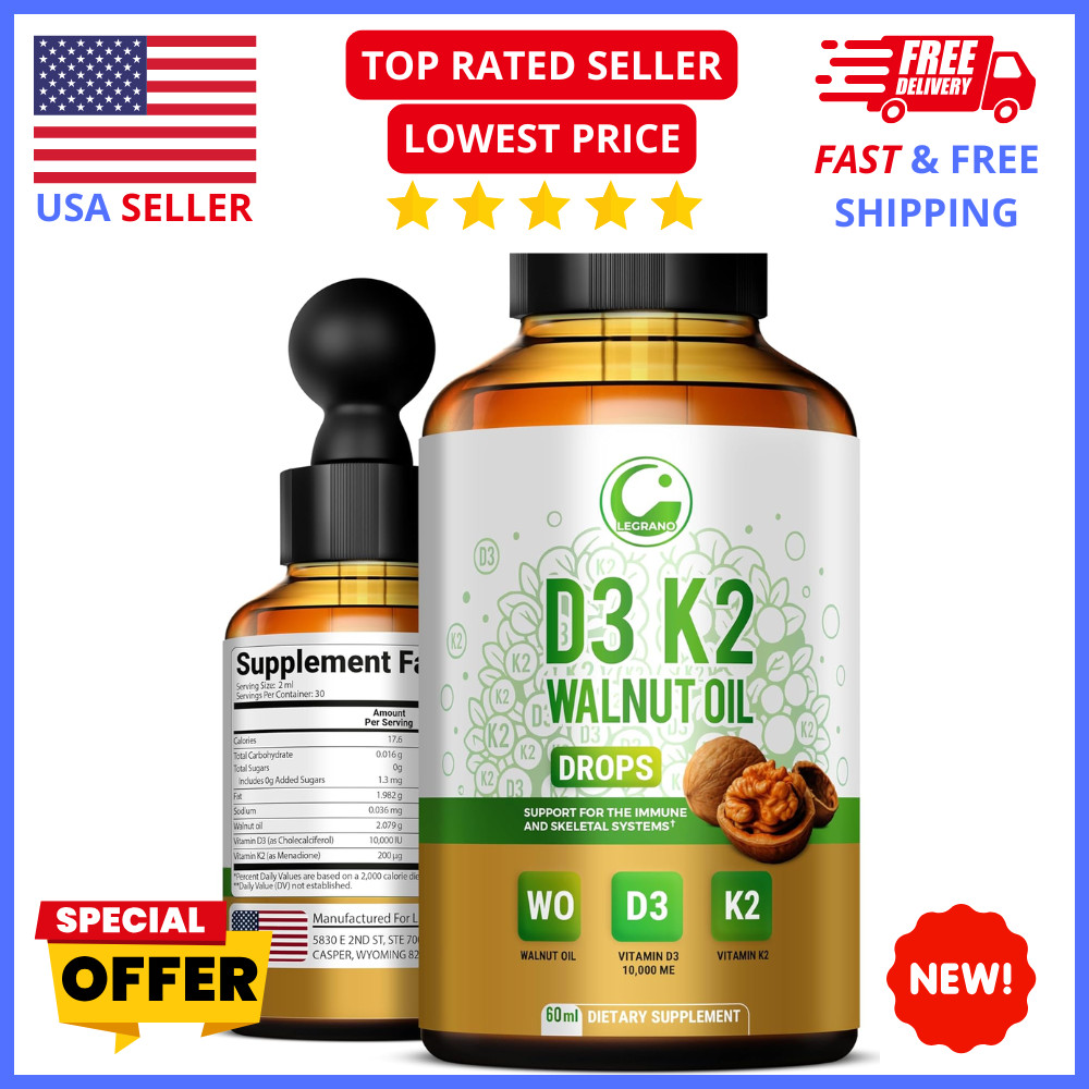 Vitamin D3 K2 Drops 10000 IU High Potency Liquid Supplement for Bones & Immunity