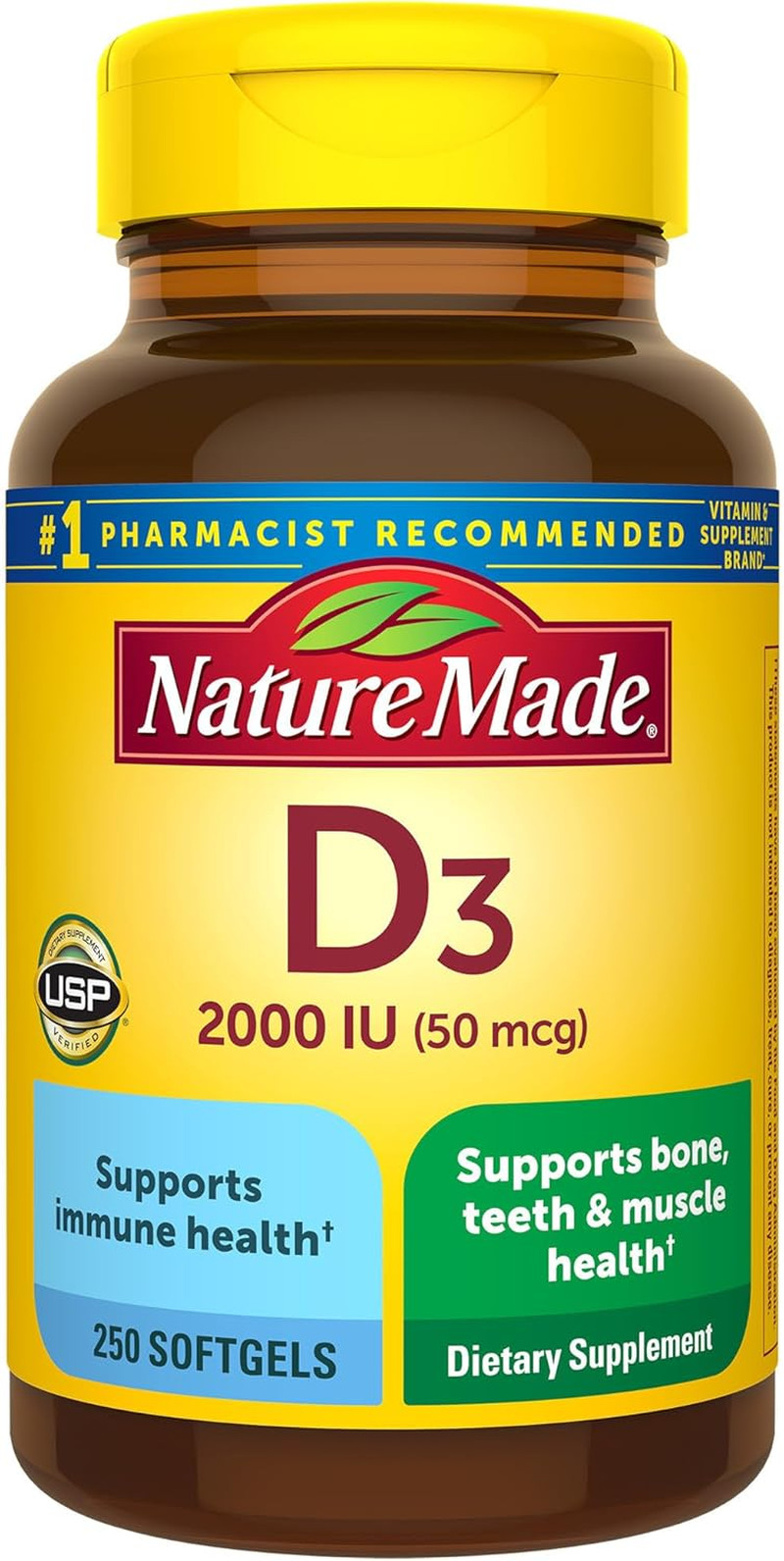 Nature Made Vitamin D3 2000 IU (50 Mcg), Vitamin D Supplement for Bone, Teeth, M