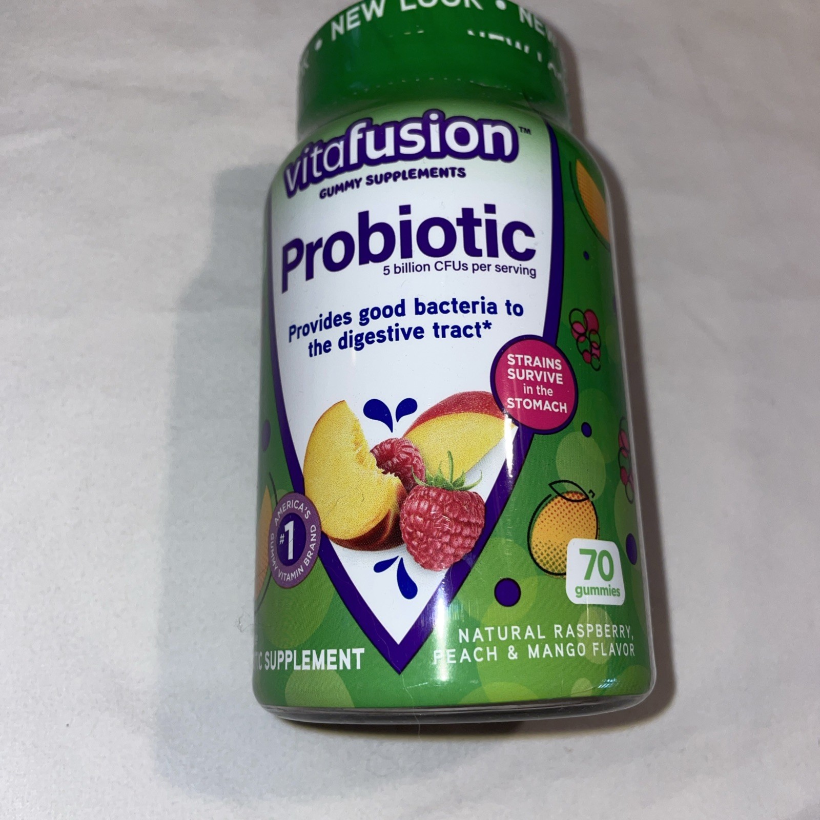 Vitafusion Probiotic Gummy Supplement Raspberry Peach Mango 70 Gummies