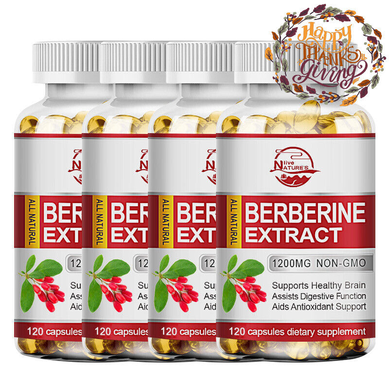 4Pack 1200mg Berberine Capsules,Natural HCL Extract,Healthy Cholesterol 120 Caps