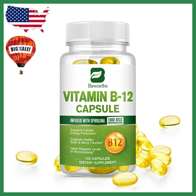 120 Capsules Beworths Vitamin B12 (Methylcobalamin) 1000mcg,Energy,Heart Health