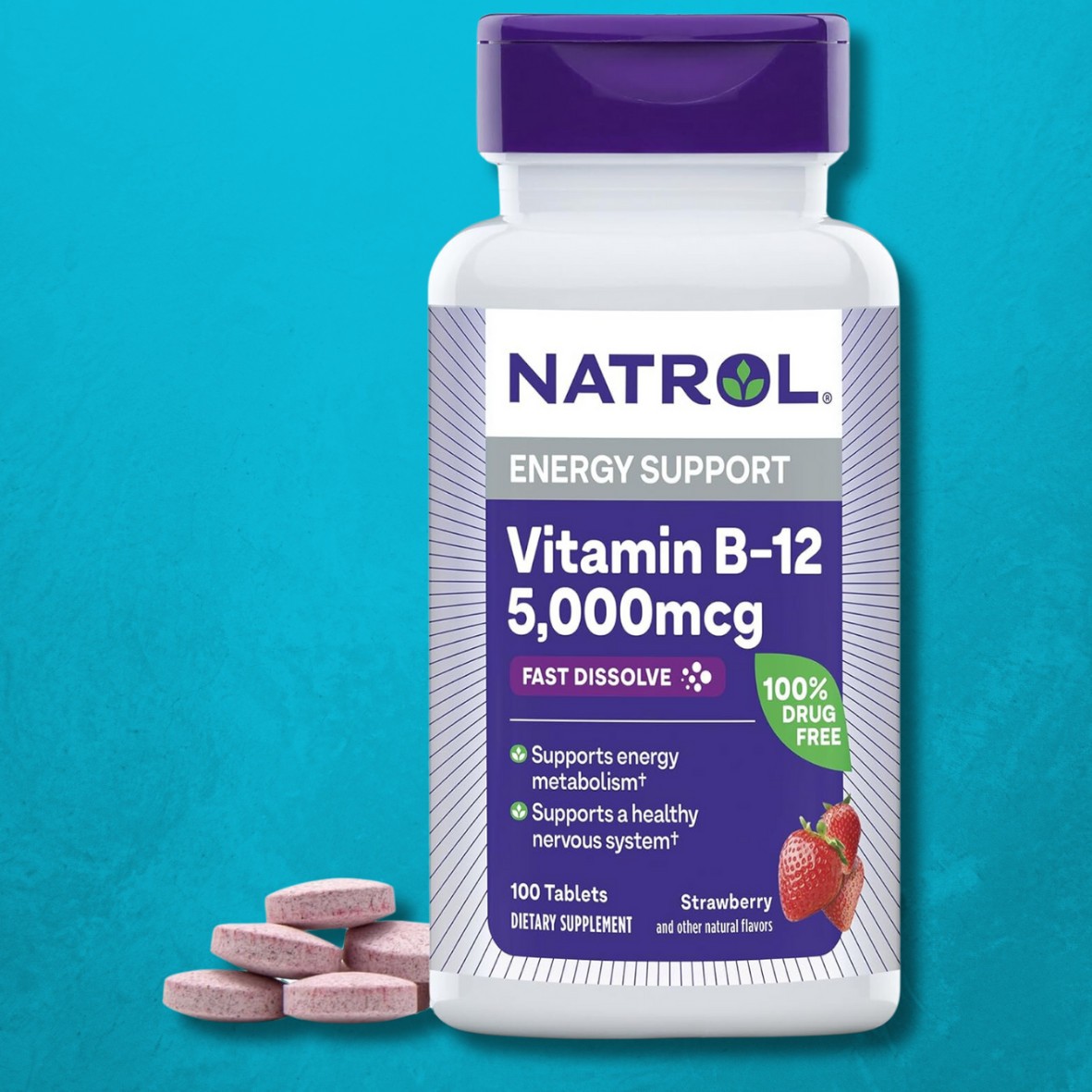 Natrol Vitamin B-12 Fast Dissolve – Strawberry 5,000 mcg 100 Tabs