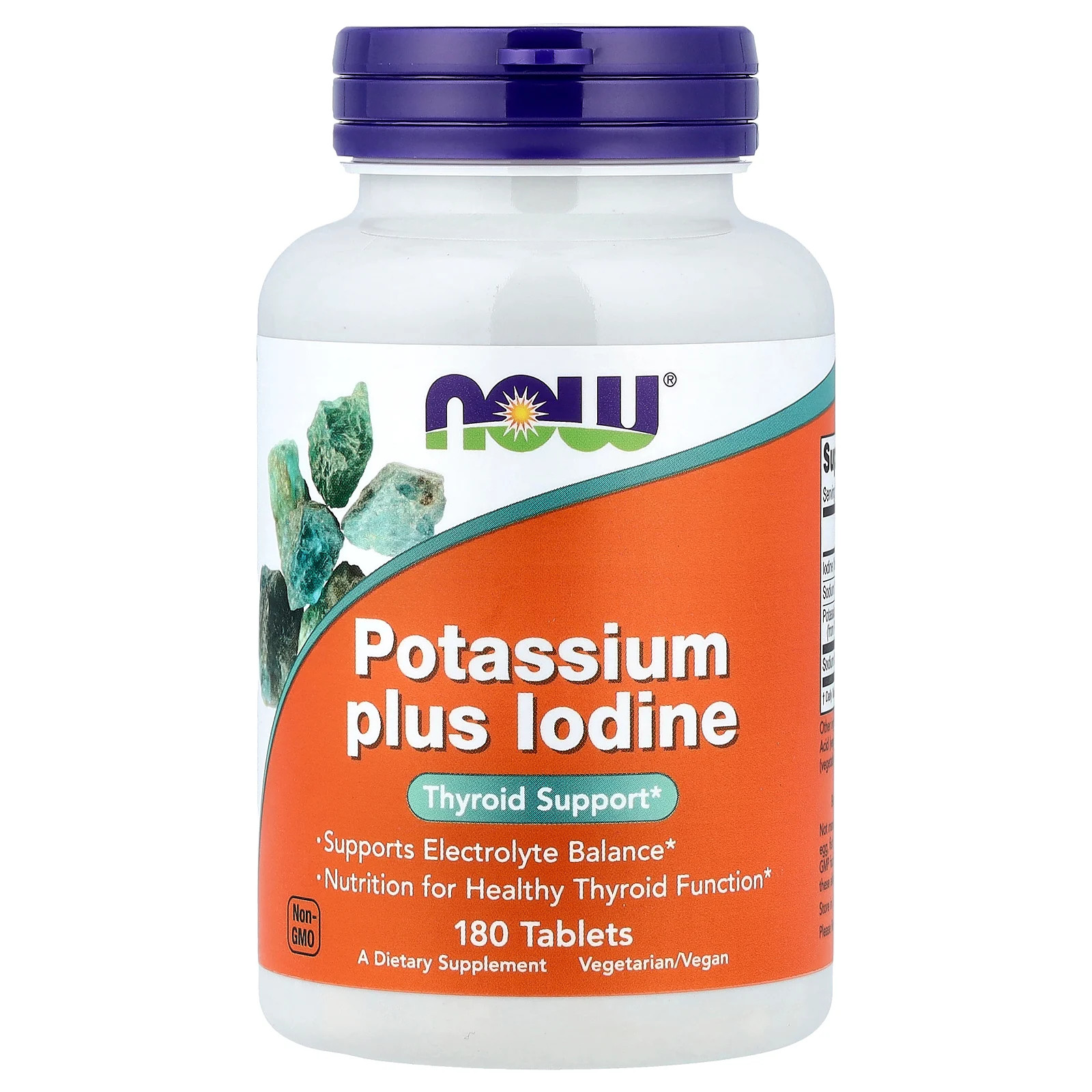 Now Foods Potassium Plus Iodine 180 Tablets GMP Quality Assured, Vegan,